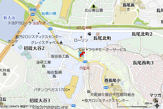 長尾西店付近の地図